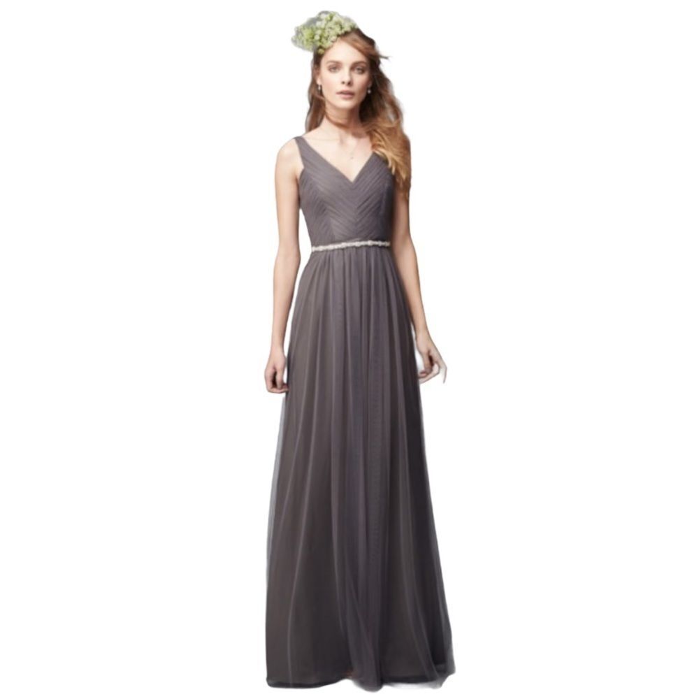 Monique Lhullier Bridesmaids Gray Tulle Dress Gown 26